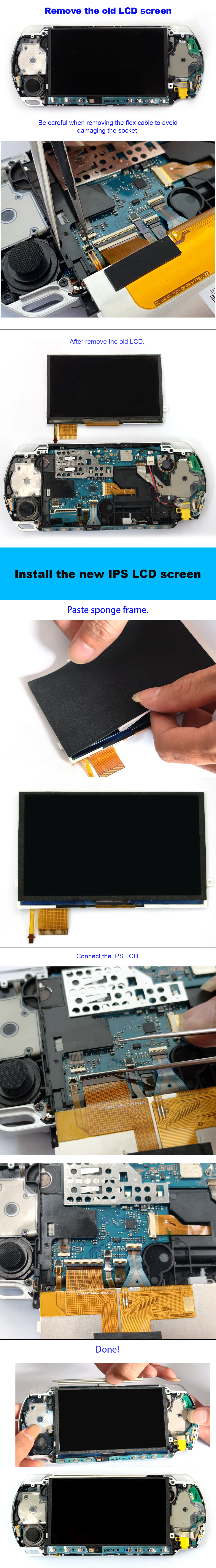 Hispeedido Highlight High Brightness Drop in IPS LCD Screen Kit For PSP 3000 No Need Solder-Hispeedido