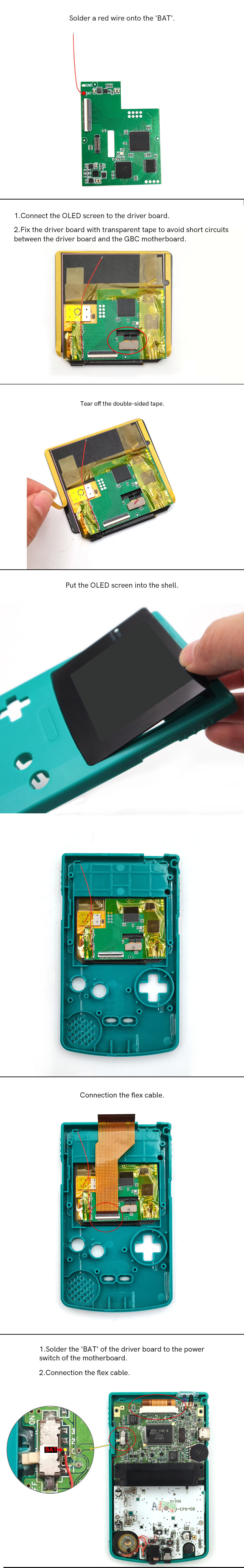 Hispeedido Touch Laminated OLED Screen OSD Menu Retro Pixel AMOLED LCD Screen With Pre-cut Shell&Battery For GBC-Hispeedido