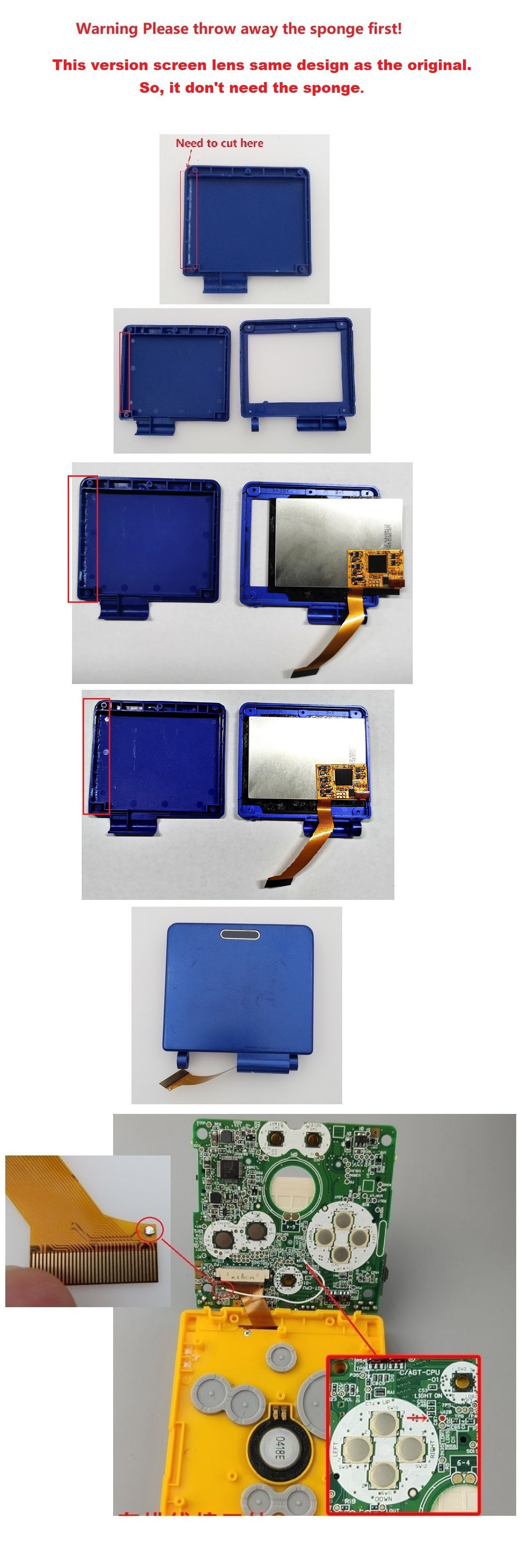 Red Lens-10 Levels of Brightness V2 IPS High Backlight LCD Screen+Pre-cut Shell With 850mAh Lithium-ion Battery For GBA SP-Hispeedido
