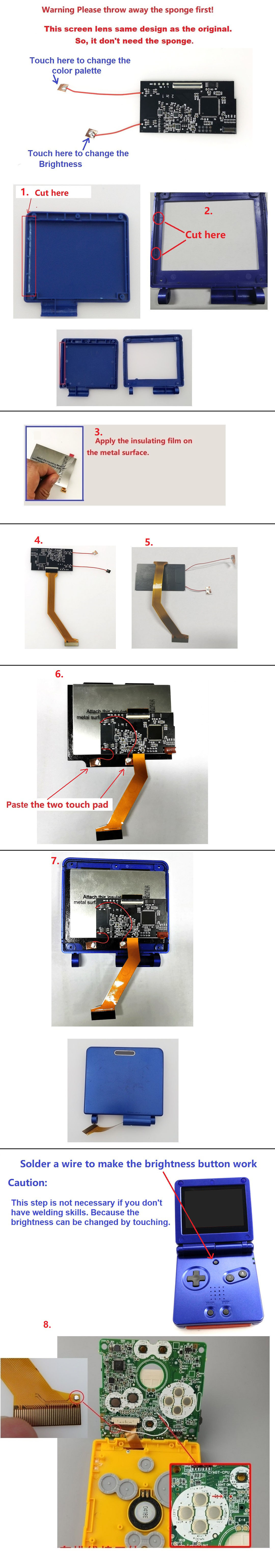 2 in 1 Touch Version V2 IPS Brightness LCD Display 8 Color Modes IPS Backlight LCD Screen Kit With Pre-cut Shell Case For Game Boy Advance SP For GBA SP-Hispeedido